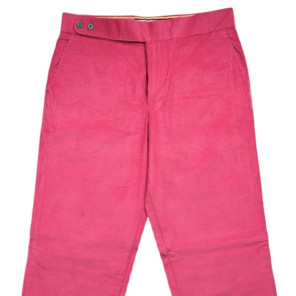 Mens Gurkha Pants 36 Pink Corduroy High Waist Straight Fit Flat Front Trousers